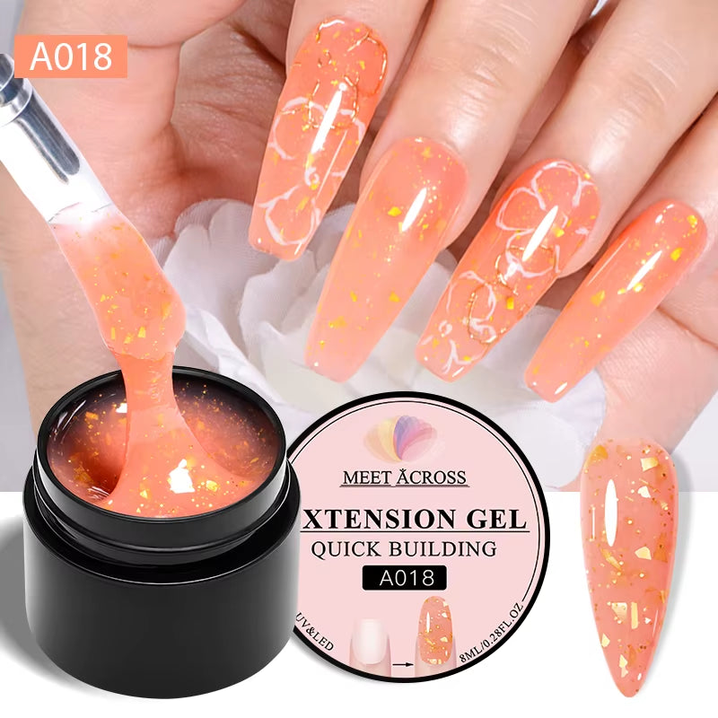 8Ml Gold Foils Quick Extension Gel Nail Polish Pink Nude Orange Glitter Finger Prolong Nail Art UV Hard Gel Nails