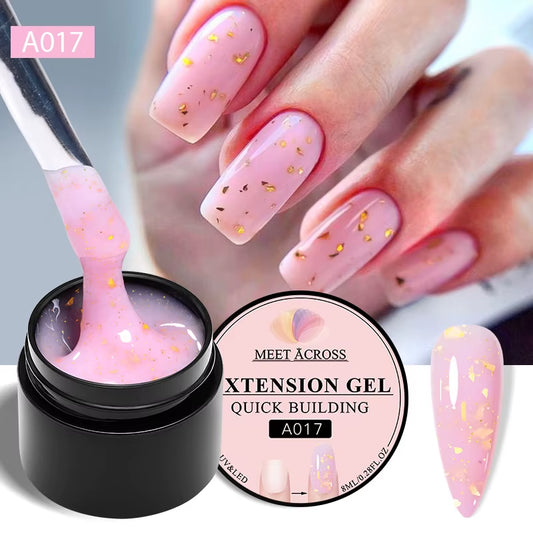 8Ml Gold Foils Quick Extension Gel Nail Polish Pink Nude Orange Glitter Finger Prolong Nail Art UV Hard Gel Nails