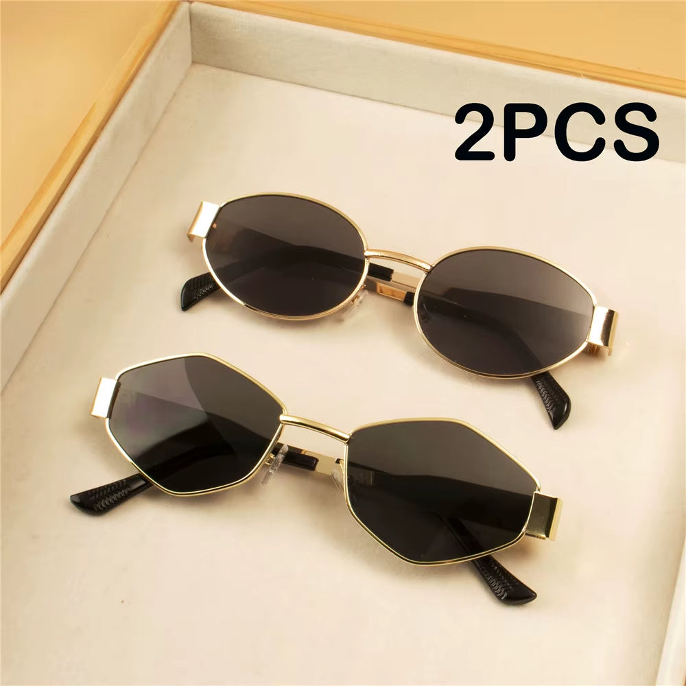 2PCS Vintage Punk Style Sunglasses Retro round Metal Frame Women Sun Glasses Fashion Eyewear