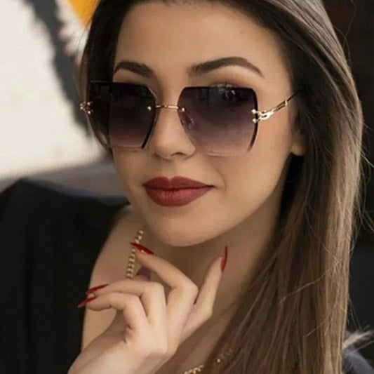 Vintage Brand Designer Rimless Metal Square Sunglasses Women Sun Glasses for Men Trendy Punk Fashion Luxury Ladies Cutting Shade