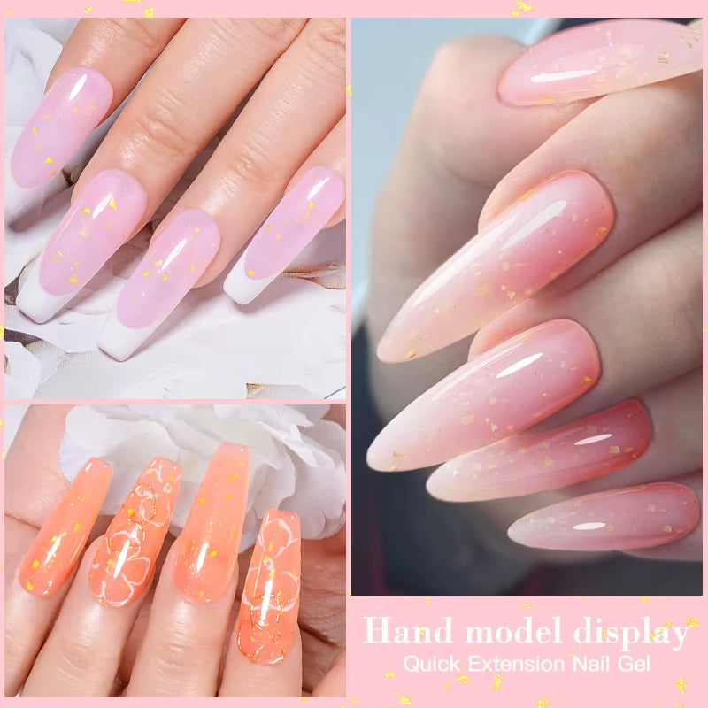 8Ml Gold Foils Quick Extension Gel Nail Polish Pink Nude Orange Glitter Finger Prolong Nail Art UV Hard Gel Nails