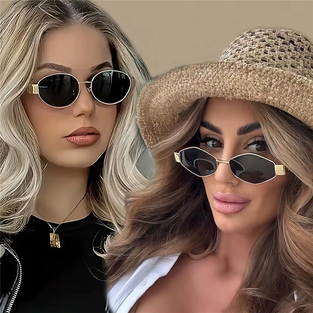 2PCS Vintage Punk Style Sunglasses Retro round Metal Frame Women Sun Glasses Fashion Eyewear