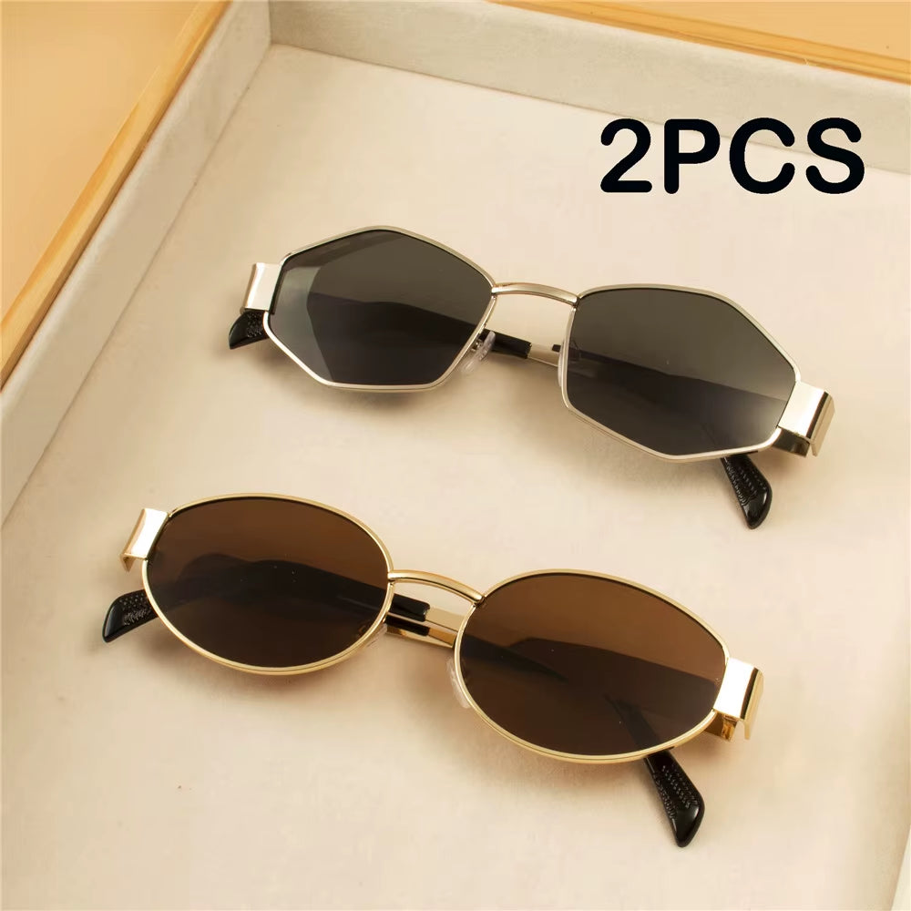 2PCS Vintage Punk Style Sunglasses Retro round Metal Frame Women Sun Glasses Fashion Eyewear