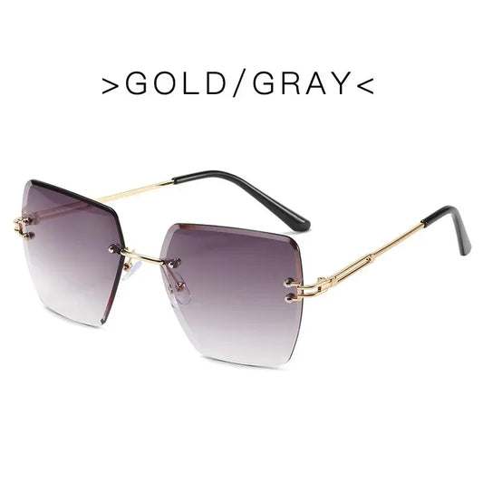 Vintage Brand Designer Rimless Metal Square Sunglasses Women Sun Glasses for Men Trendy Punk Fashion Luxury Ladies Cutting Shade