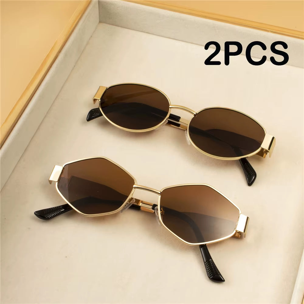2PCS Vintage Punk Style Sunglasses Retro round Metal Frame Women Sun Glasses Fashion Eyewear