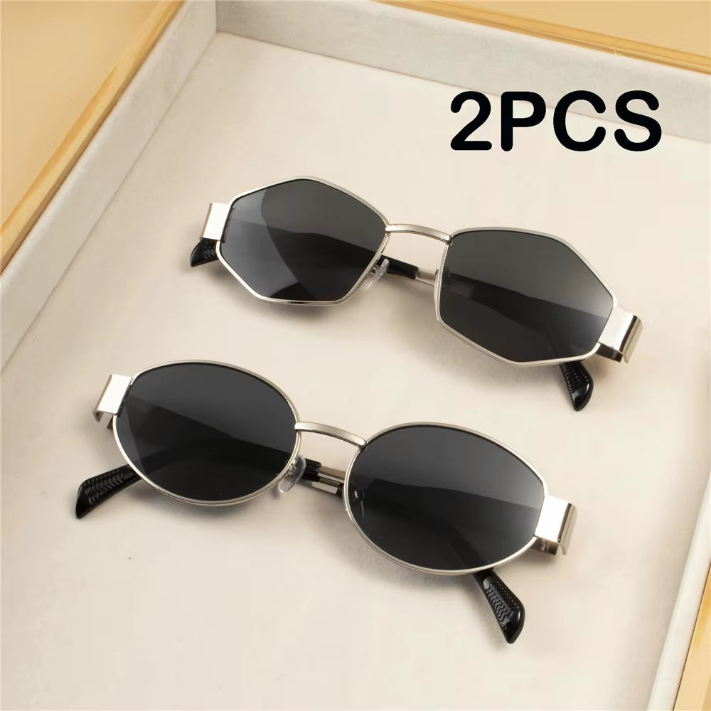 2PCS Vintage Punk Style Sunglasses Retro round Metal Frame Women Sun Glasses Fashion Eyewear