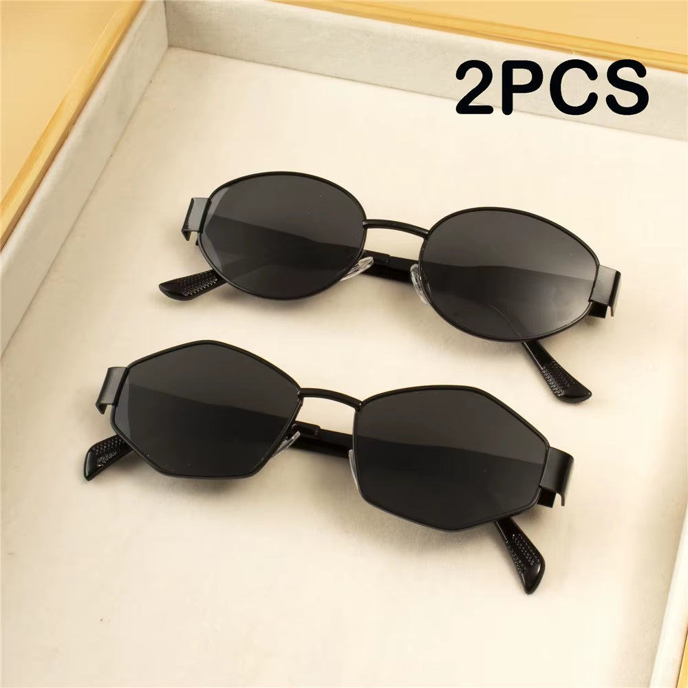 2PCS Vintage Punk Style Sunglasses Retro round Metal Frame Women Sun Glasses Fashion Eyewear