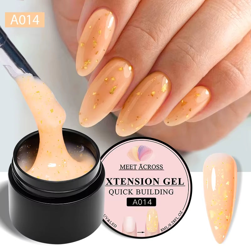 8Ml Gold Foils Quick Extension Gel Nail Polish Pink Nude Orange Glitter Finger Prolong Nail Art UV Hard Gel Nails