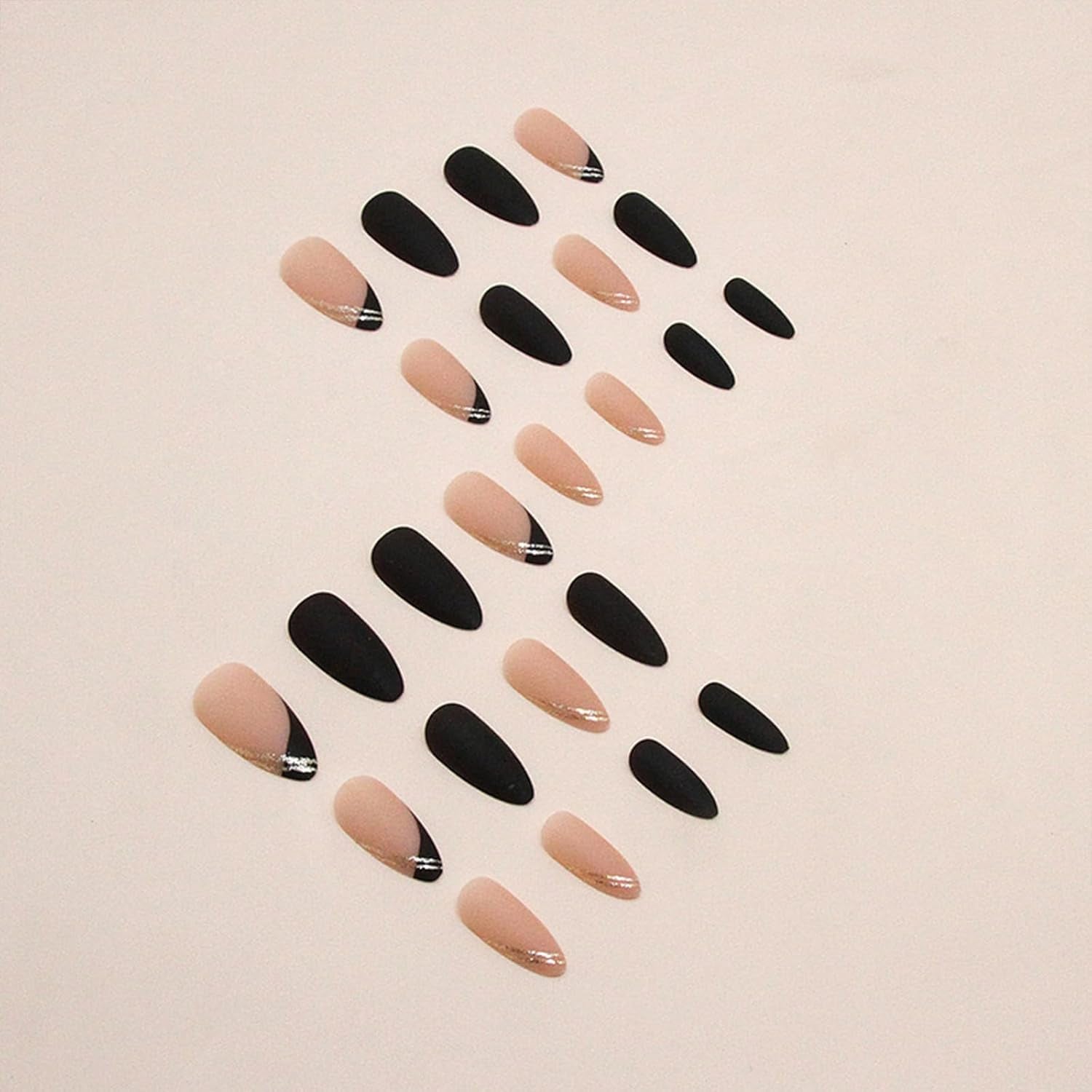 Black Press on Nails Medium Almond Fake Nails Matte False Nails Press Ons with Designs French Tip Acrylic Full Cover Glue on Nails Halloween Stick on Nail for Women Manicure 24 Pcs