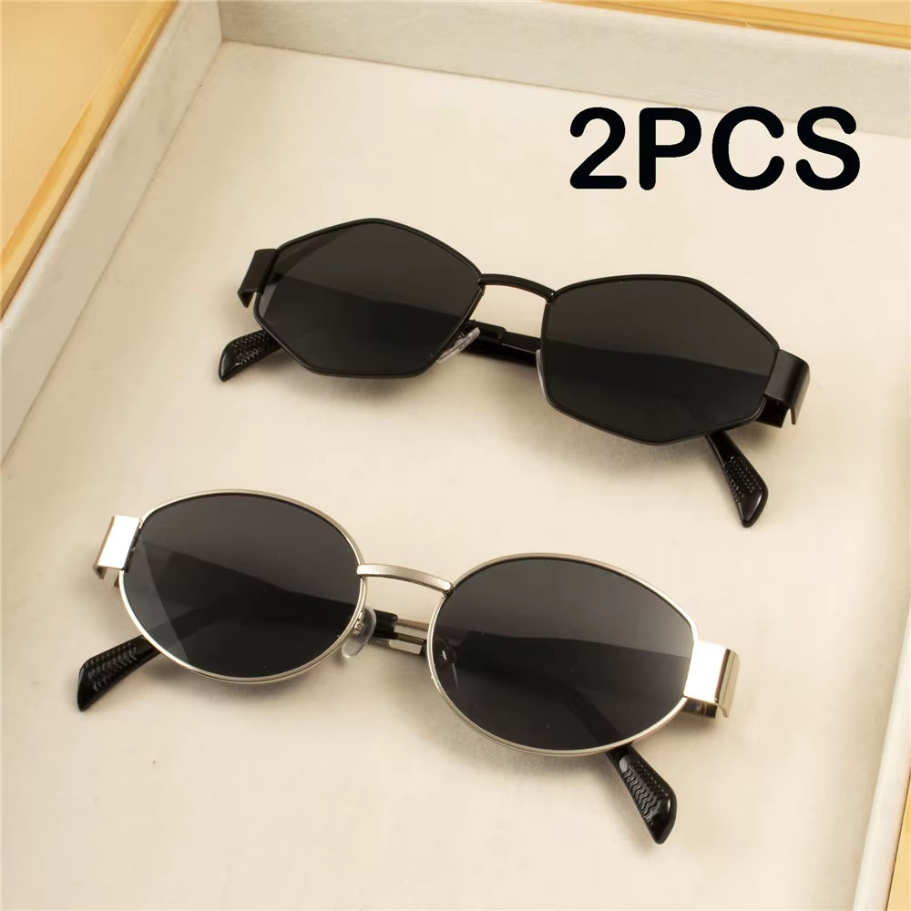 2PCS Vintage Punk Style Sunglasses Retro round Metal Frame Women Sun Glasses Fashion Eyewear